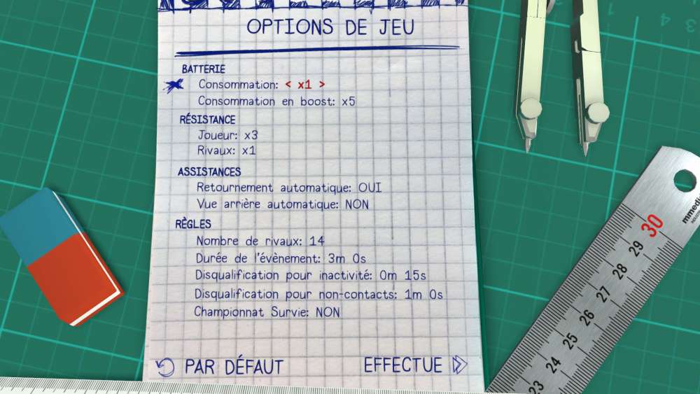 r&egrave;gles et options