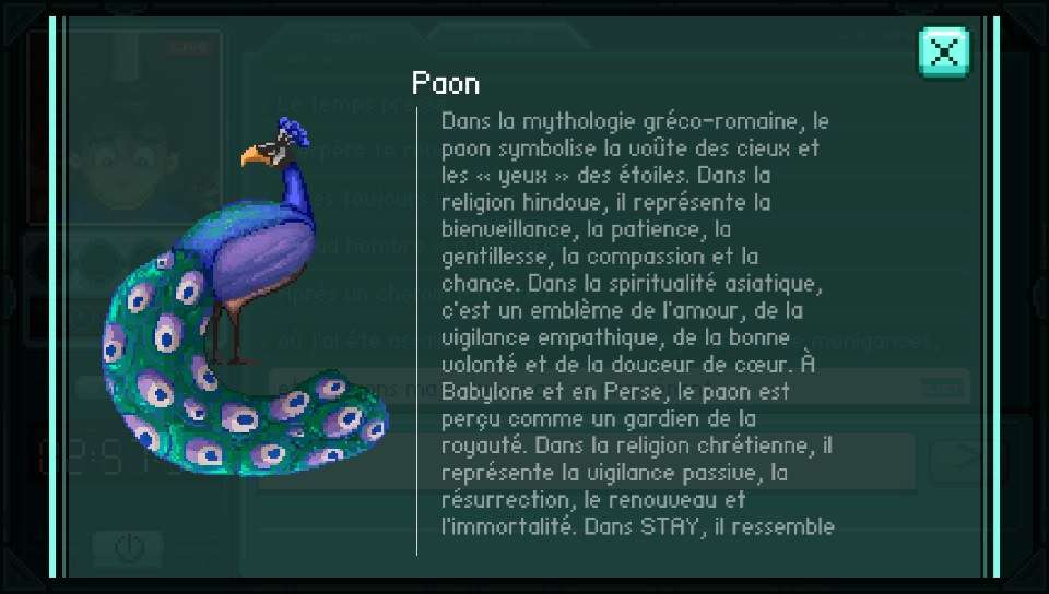 Description d'un objet trouv&eacute;, explication de la signification d'un paon